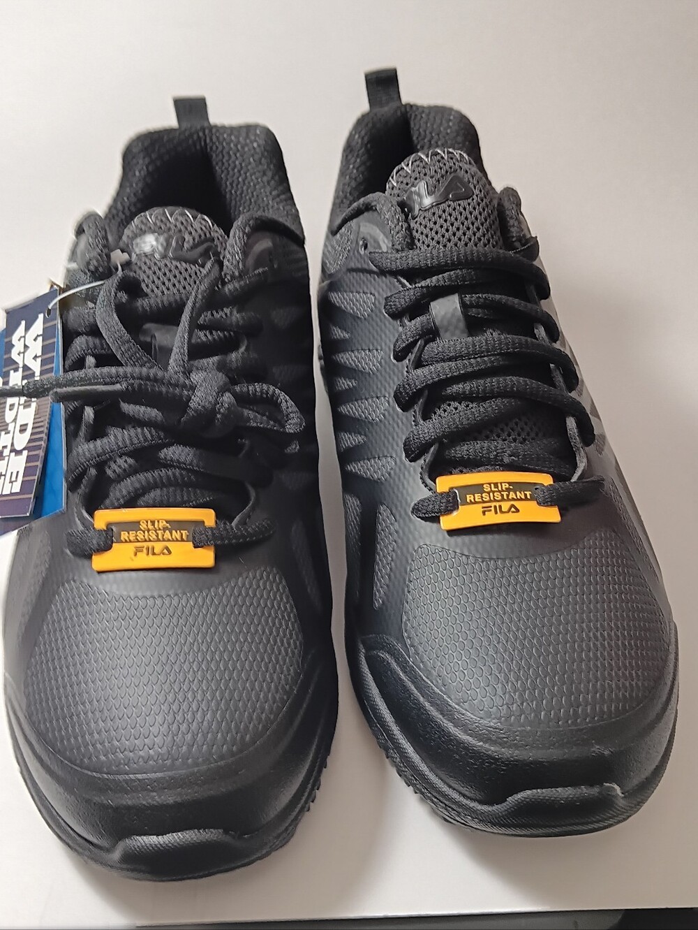 Fila Men’s Black Athletic Slip-Resistant Sneakers with Yellow Accents